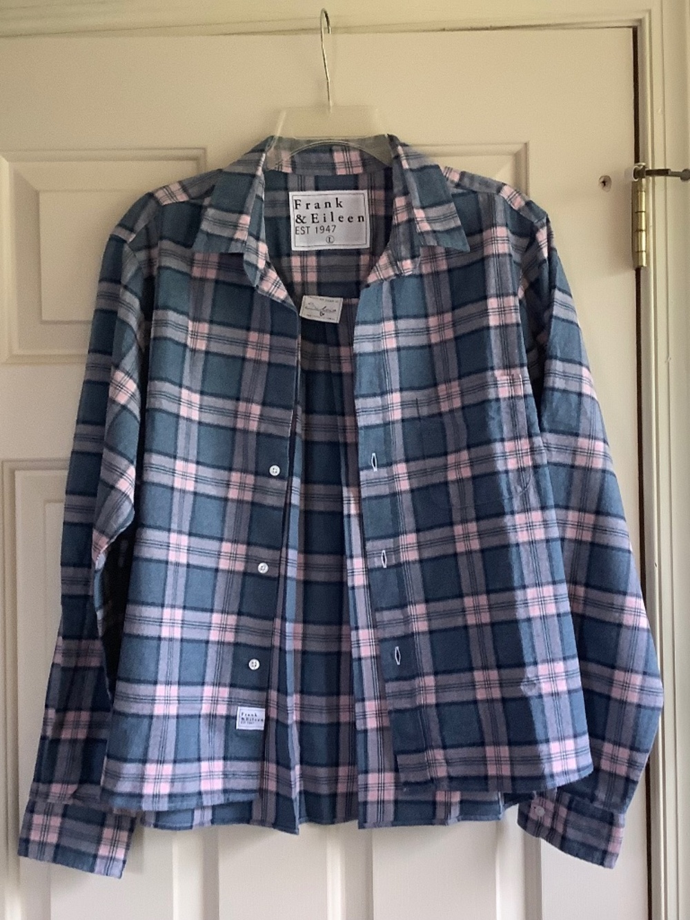 Frank & Eileen Silvio Untuckable Cotton Plaid Button-Up Shirt Blue Pink SZ L